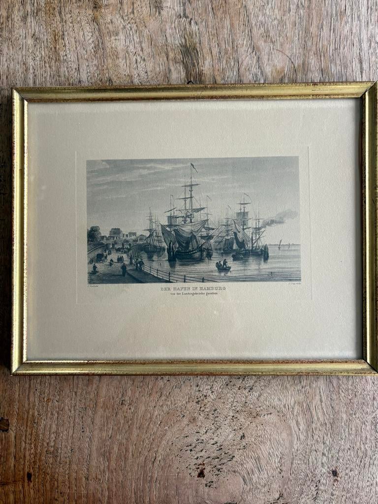 Oude ingelijste prenten van schepen, Ophalen of Verzenden, Ets, Ingelijst