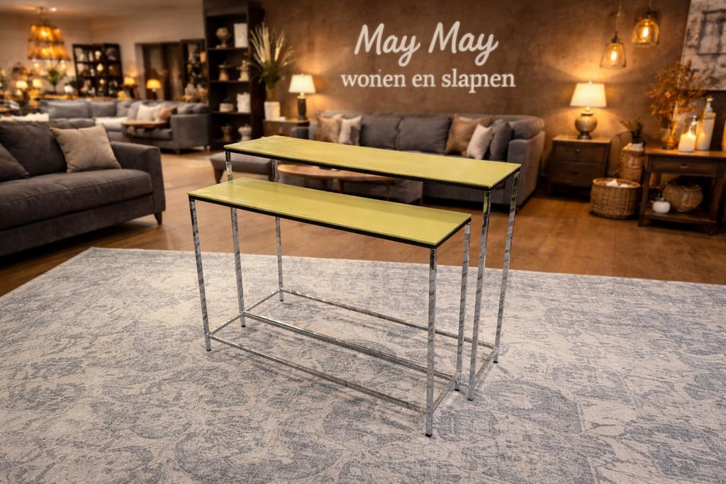 Sidetable 2-delig €189,-  metaal olijfgroen Direct leverbaar, Huis en Inrichting, Tafels | Sidetables, Ophalen, 50 tot 100 cm