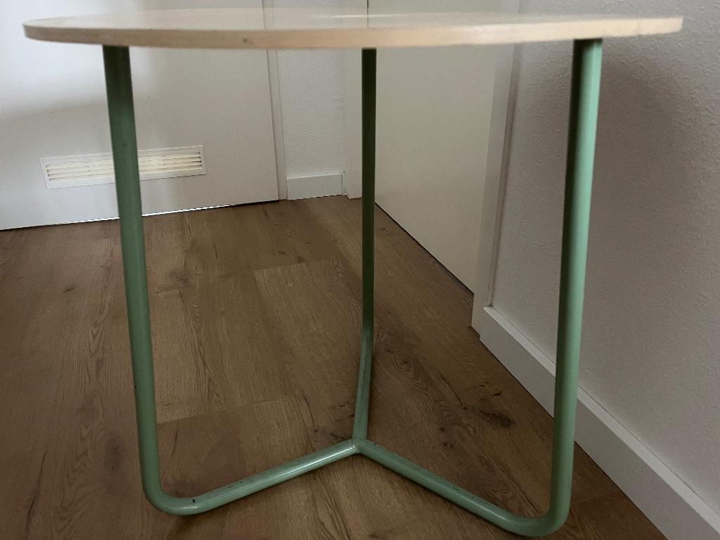 Kleine ronde retro tafel met mooi groen buizenframe, Gebruikt, 50 tot 100 cm, Rond, 50 tot 100 cm