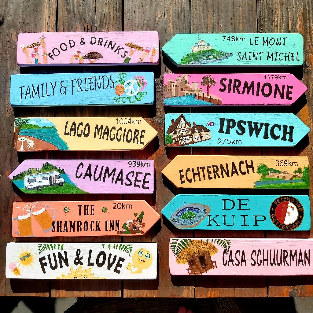 Wegwijzers houten bord voor bijv tuin ibiza tiki naar wens!, Ophalen of Verzenden, Nieuw