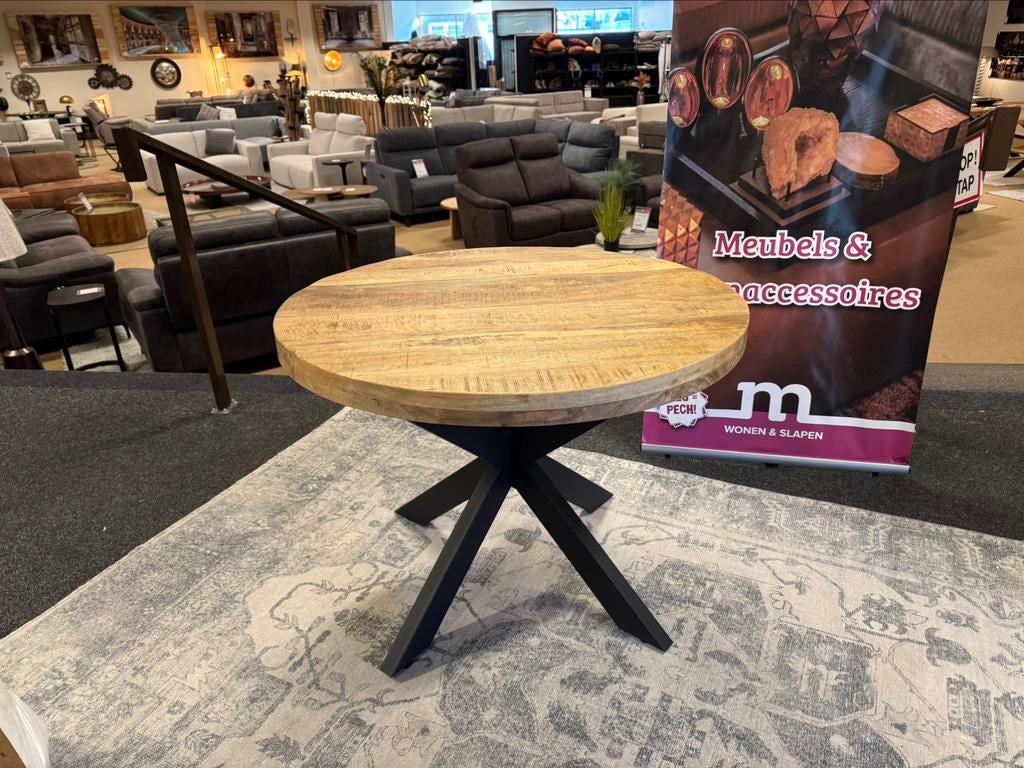 Eettafel rond 120cm met spinpoot Direct/leverbaar E-1945