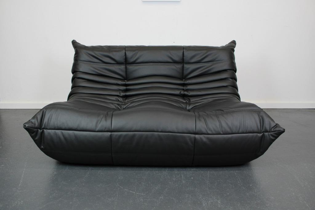 Ligne Roset Togo 2-zits, zwart leer, Ophalen, Nieuw, 75 tot 100 cm, Leer