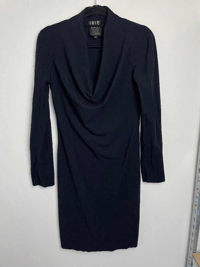 Irie Wash zwarte travelstof jurk watervalhals gedrapeerd M, Maat 38/40 (M), Irie Wash, Zwart, BOUTIQUE@irieparis.com