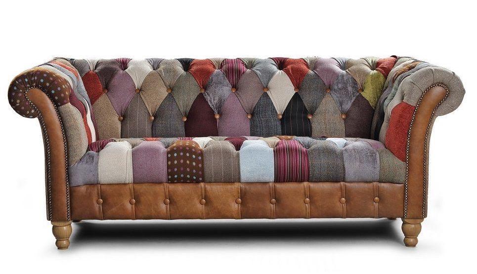 Multicolor chesterfield bank Patchwork Stof Harris Tweed, Ophalen of Verzenden, Nieuw, 75 tot 100 cm, Leer