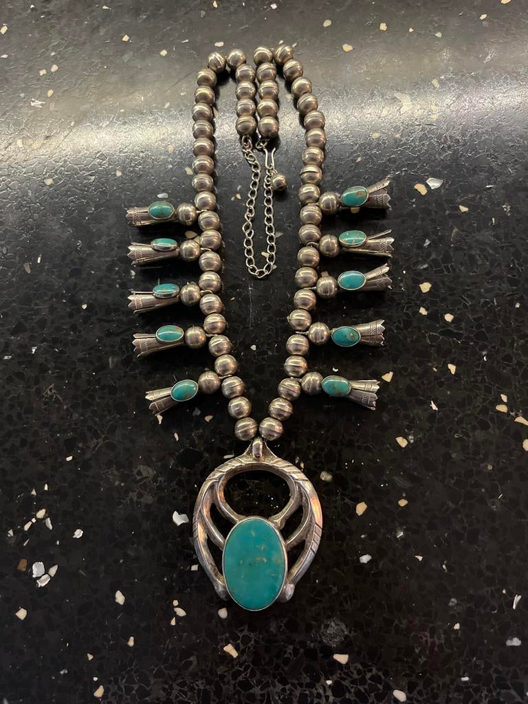 Sterling silver and turquoise necklace indian, Ophalen of Verzenden, Zo goed als nieuw, Zilver