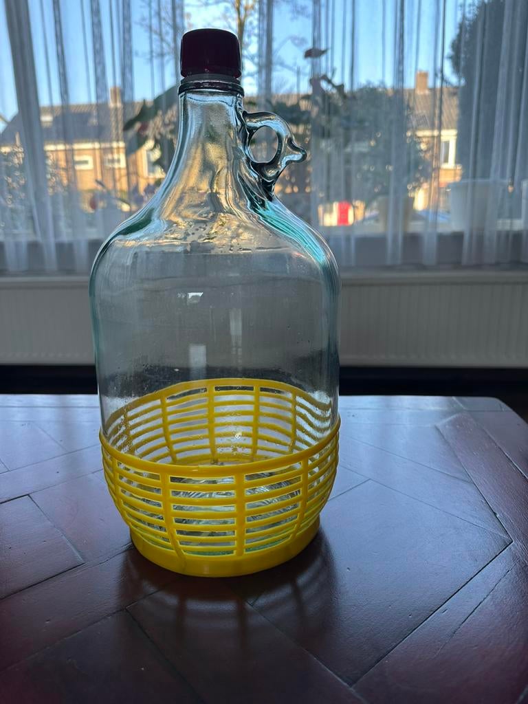 Glazen gistingsfles of mandfles met oortje voor wijn 5 liter, Ophalen of Verzenden, Gebruikt
