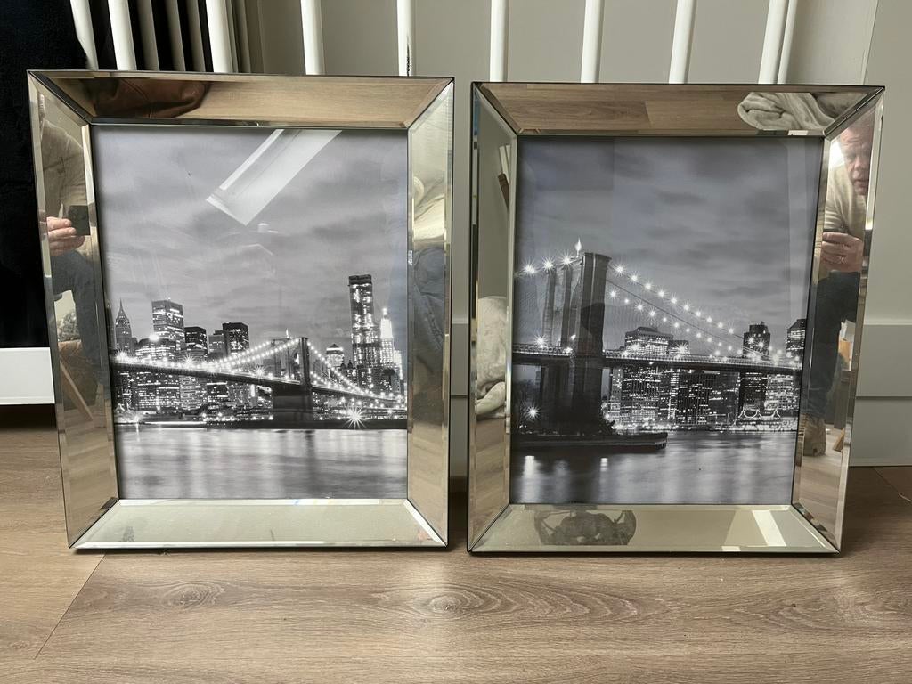 2 mooie foto s New York in spiegellijst, Overige materialen, 50 tot 75 cm, Ophalen of Verzenden, Zo goed als nieuw