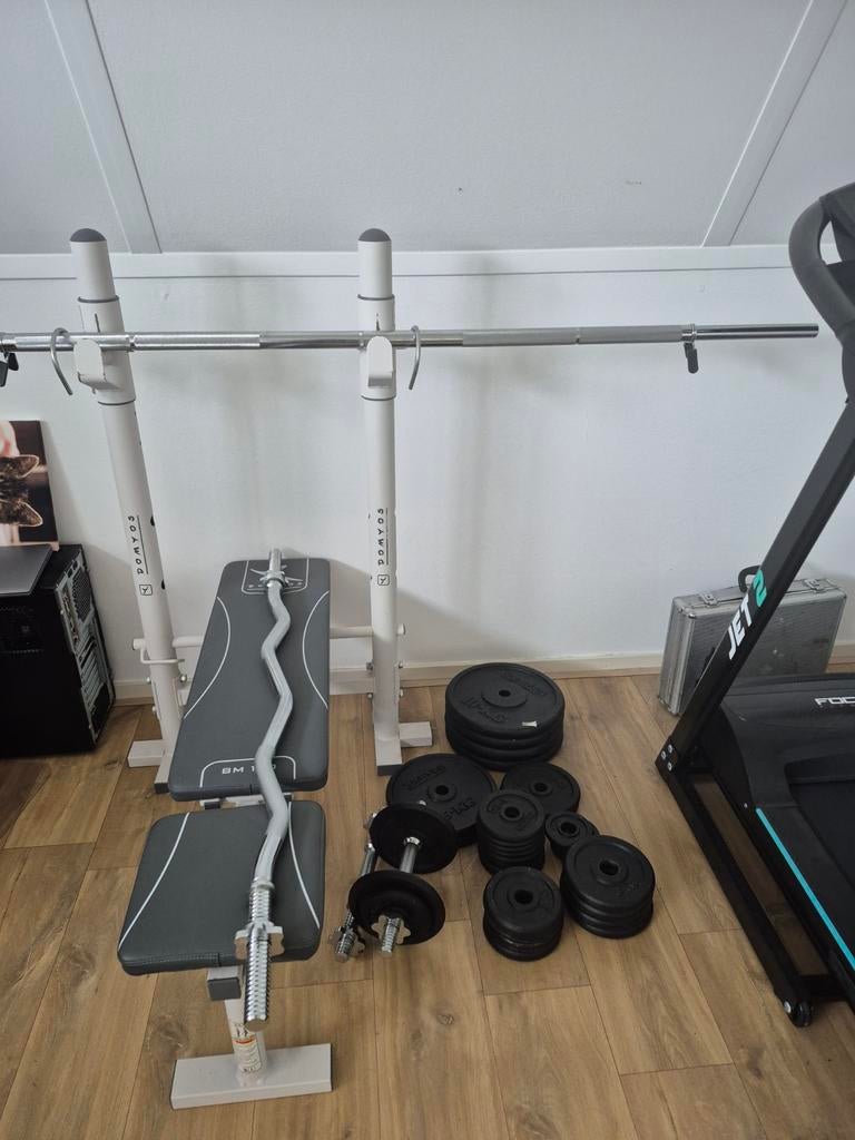 Uitgebreide halterbank set met dumbbels, Ophalen, Gebruikt, Fitnessbank