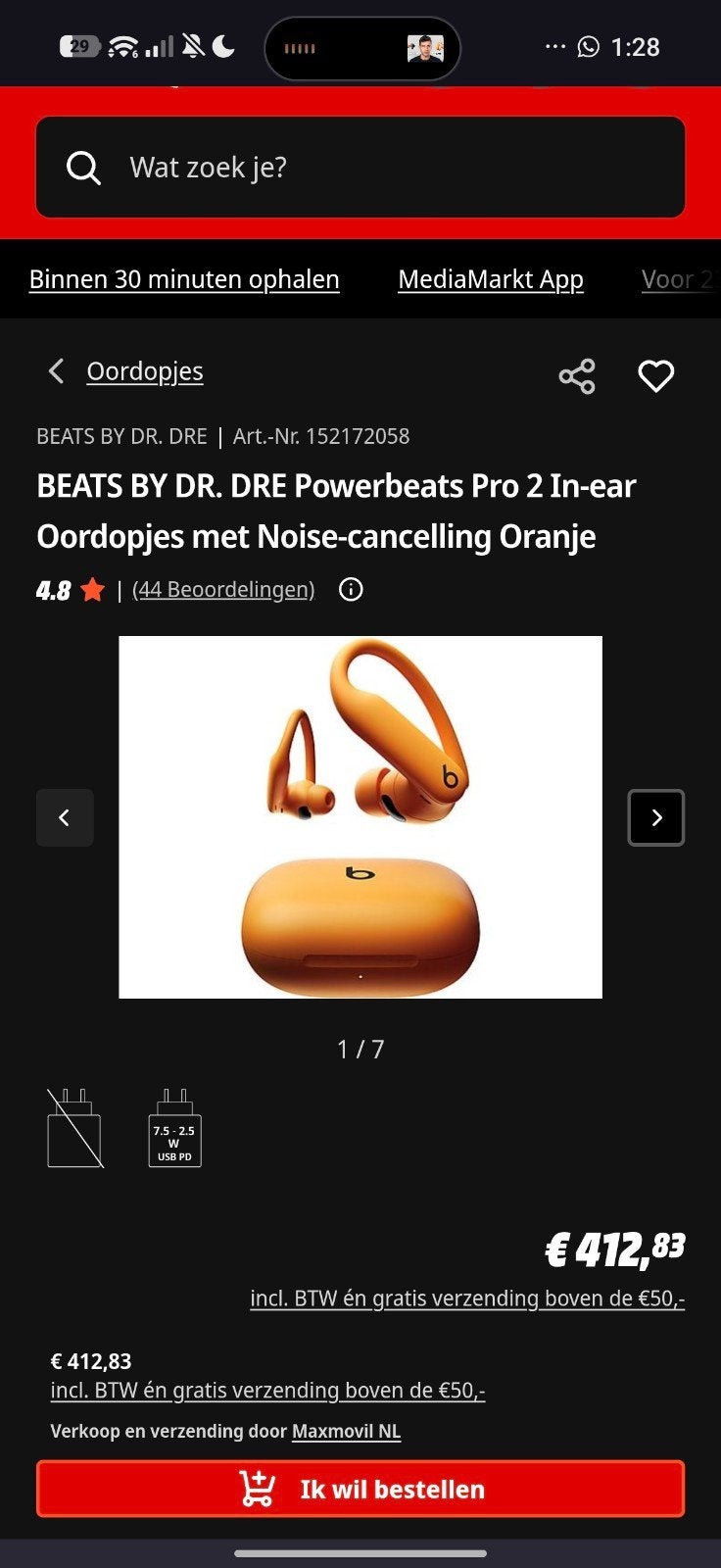 Beats Powerbeats Pro 2 In-ear Oordopjes Oranje, Audio, Tv en Foto, Koptelefoons, Beats, Ophalen of Verzenden, Zo goed als nieuw