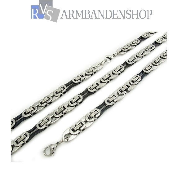 ketting RVS zilver en staal koningsschakel ketting + armband, Verzenden, Nieuw, Zilver, Overige materialen