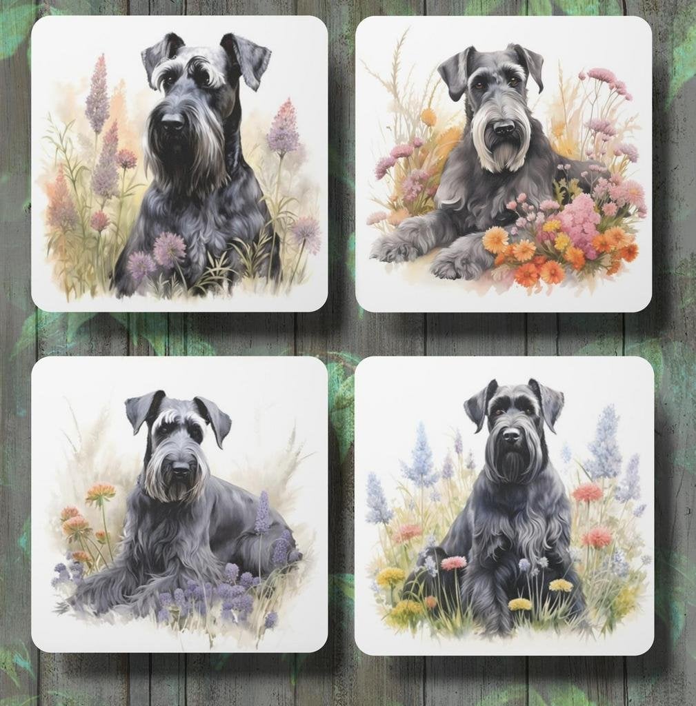 Riesenschnauzer Aquarel onderzetters met houder, Ophalen of Verzenden, Nieuw