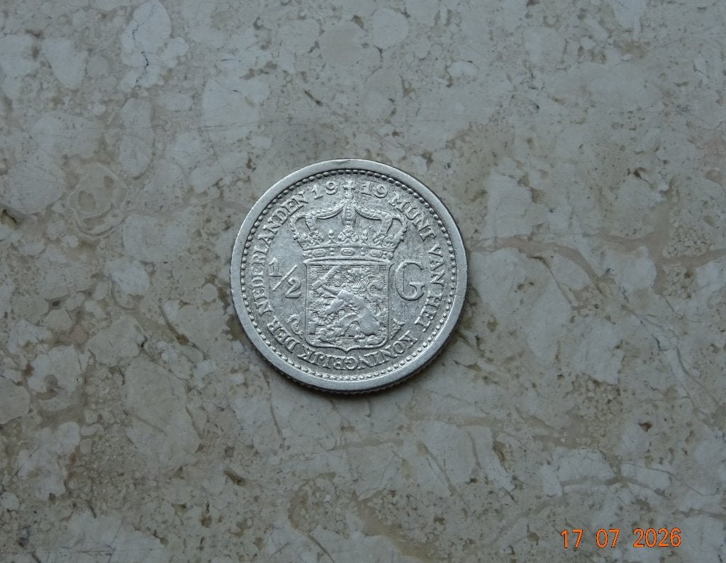 1/2 gulden 1919, Postzegels en Munten, Munten | Nederland, Verzenden, Koningin Wilhelmina, ½ gulden, Zilver