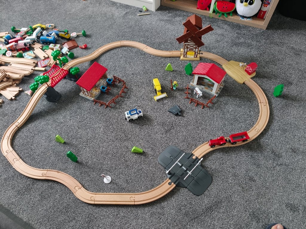 Houten treinset, Kinderen en Baby's, Speelgoed | Houten speelgoed, Ophalen, Gebruikt, Duw- of Trekspeelgoed