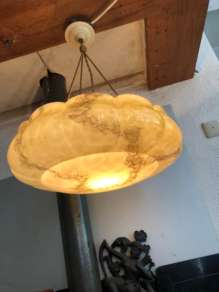 Art Deco,Hanglamp, 1920-30, Huis en Inrichting, Lampen | Hanglampen, Gebruikt, 50 tot 75 cm, Ophalen of Verzenden, Glas