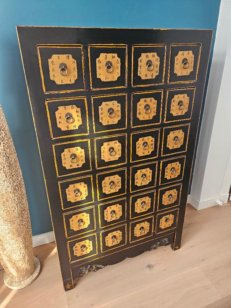 Prachtige Chinese Apothekerskast - Zwart/Goud - 30 Lades, Ophalen, Gebruikt, 5 laden of meer, 100 tot 150 cm