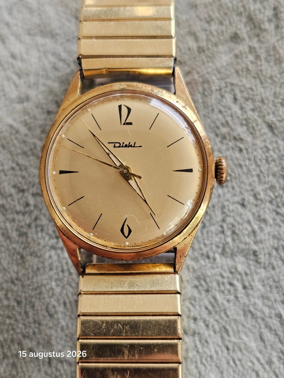Vintage DIEHL Heren Horloge Jaren '50/'60 - Goldplated, Overige merken, Staal, Gebruikt, Staal