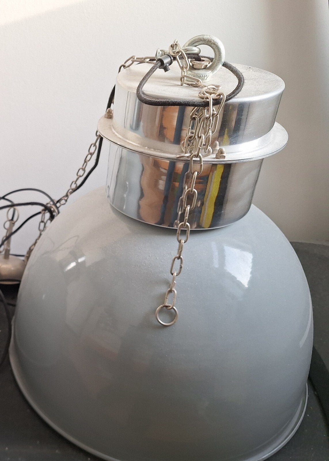 Industriële hanglamp grijs metaal, Huis en Inrichting, Lampen | Hanglampen, Gebruikt, Metaal, Ophalen