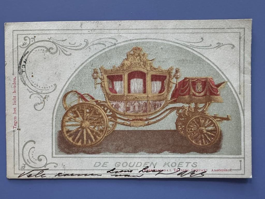 Antieke briefkaart: De Gouden Koets (1916), Verzamelen, Ophalen of Verzenden, Voor 1920, Gelopen, Zuid-Holland