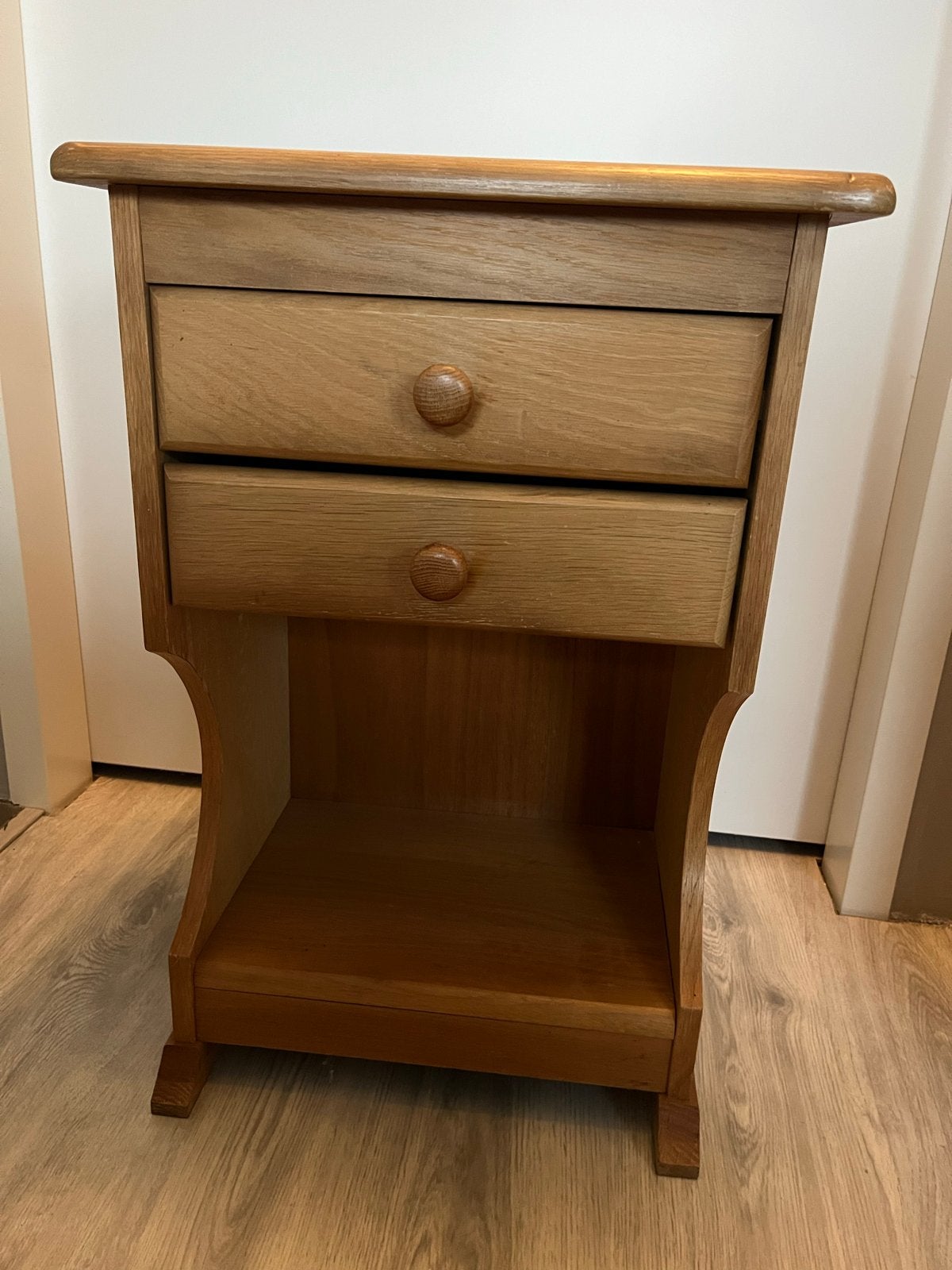 Houten telefoonkastje met twee lades, Huis en Inrichting, Ophalen, Gebruikt, Minder dan 45 cm, 55 tot 70 cm