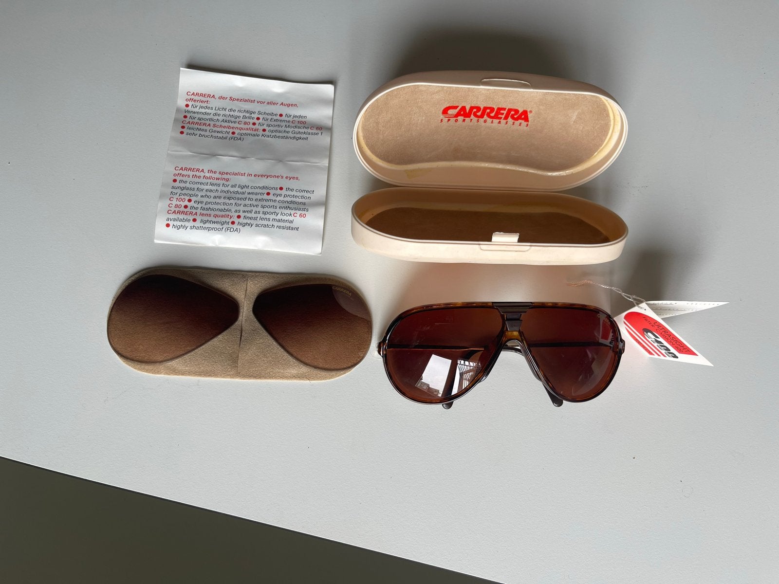 Carrera 5593, 80’s Aviator Sport Zonnebril met 2 sets lenzen, Gebruikt, Zonnebril, Bruin, Carrera