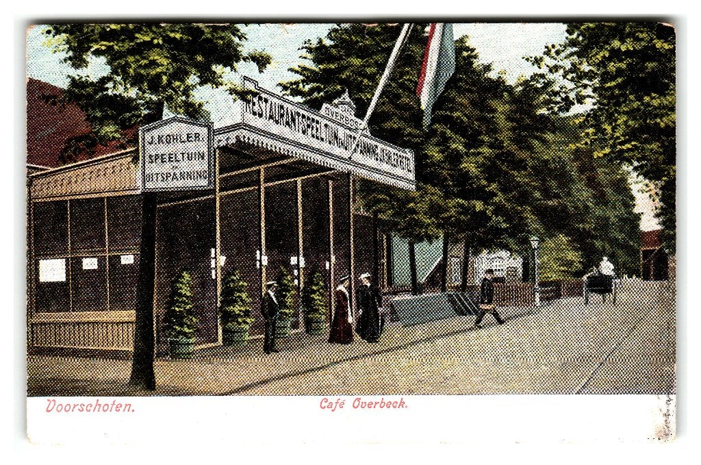 Voorschoten, Café Overbeek, Verzenden, Voor 1920, Gelopen, Zuid-Holland