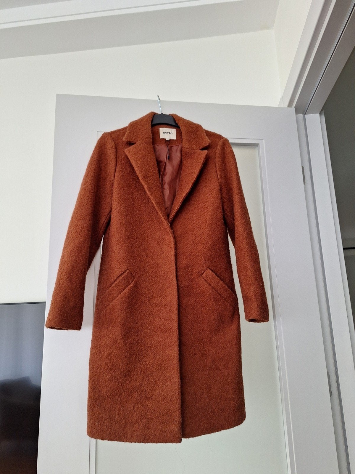 Koton roest oranje bruine wollen mantel maat XS 34, Kleding | Dames, Jassen | Winter, Bruin, Verzenden, Maat 34 (XS) of kleiner