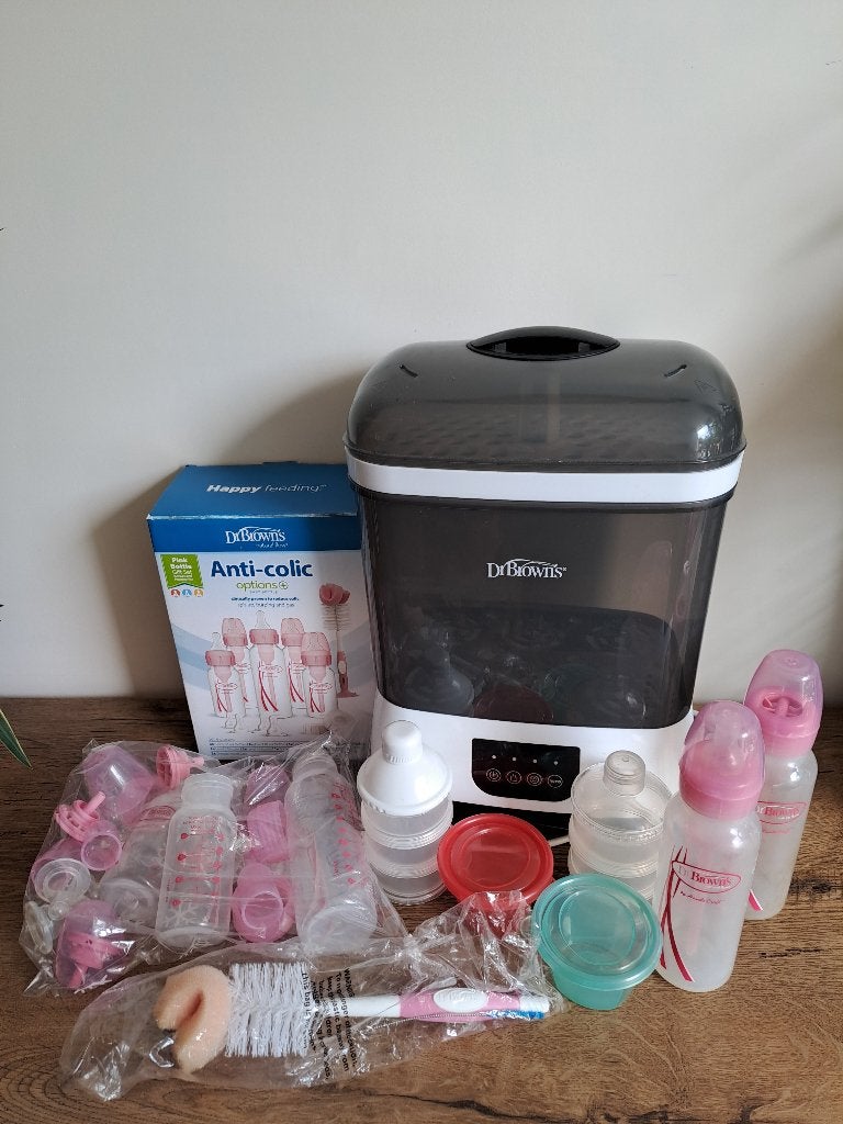 Dr brown flessen set + sterilisator, Ophalen, Gebruikt, Sterilisator, Dr. Brown's