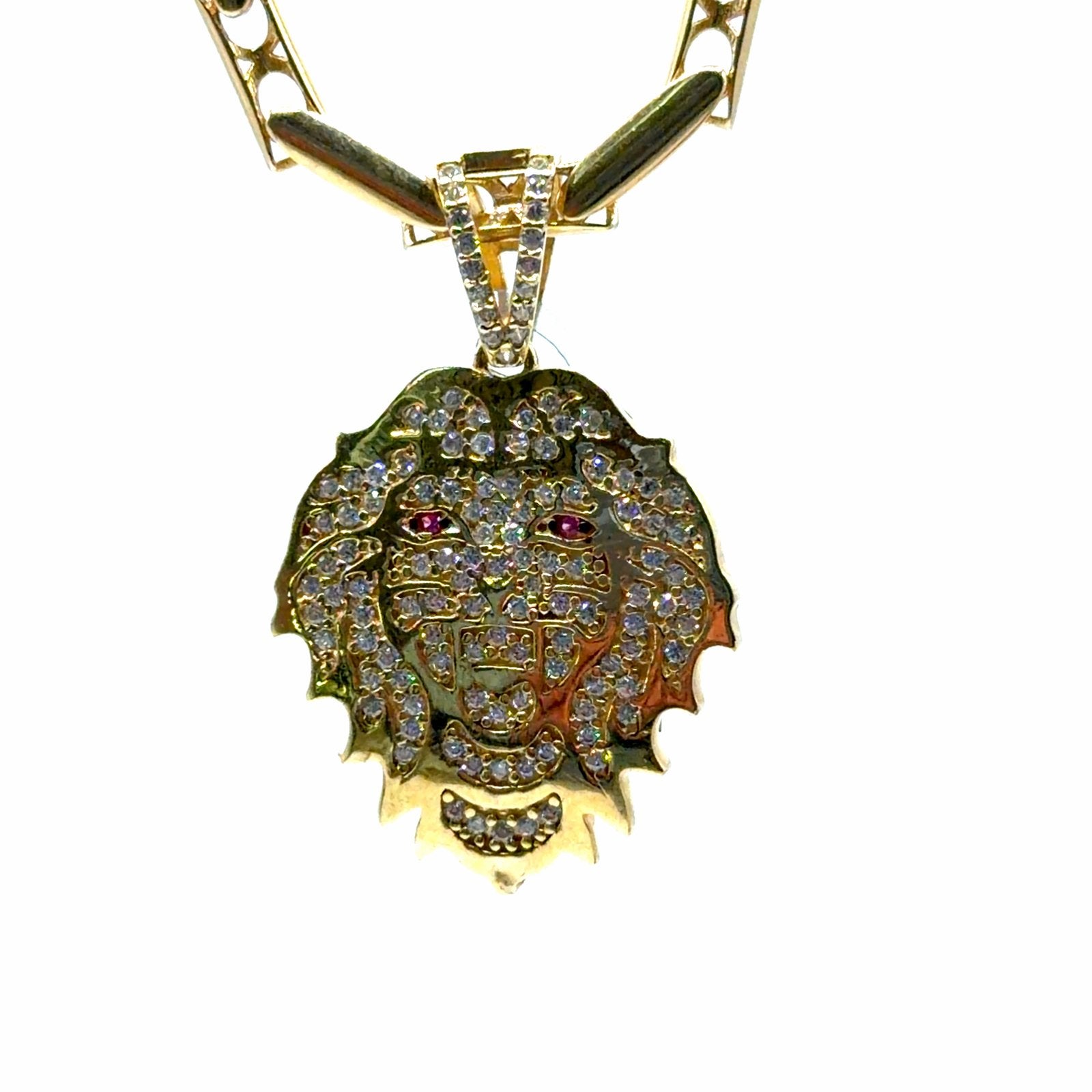 Gouden 14kt Leeuwenkop Hanger met Stenen, W, Nieuw, Ophalen of Verzenden, W