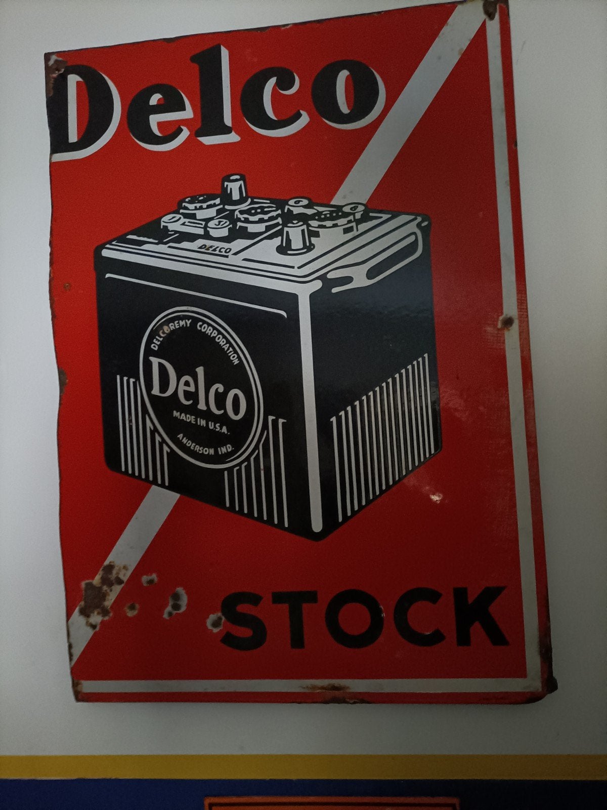 Emaille bord Accu Delco - Langcat Bussum, Verzamelen, Ophalen of Verzenden