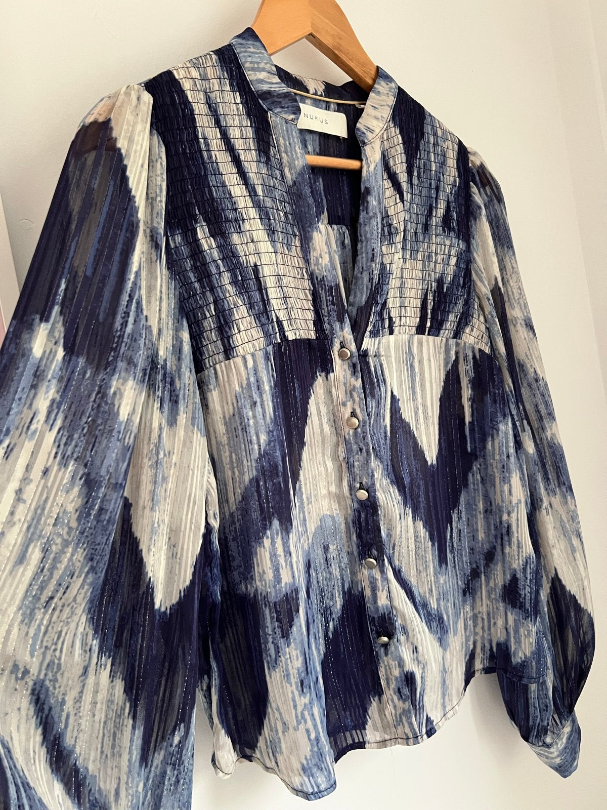 Nukus blouse maat S, blauw/wit patroon, Eu, Ophalen of Verzenden, Zo goed als nieuw, Maat 36 (S)