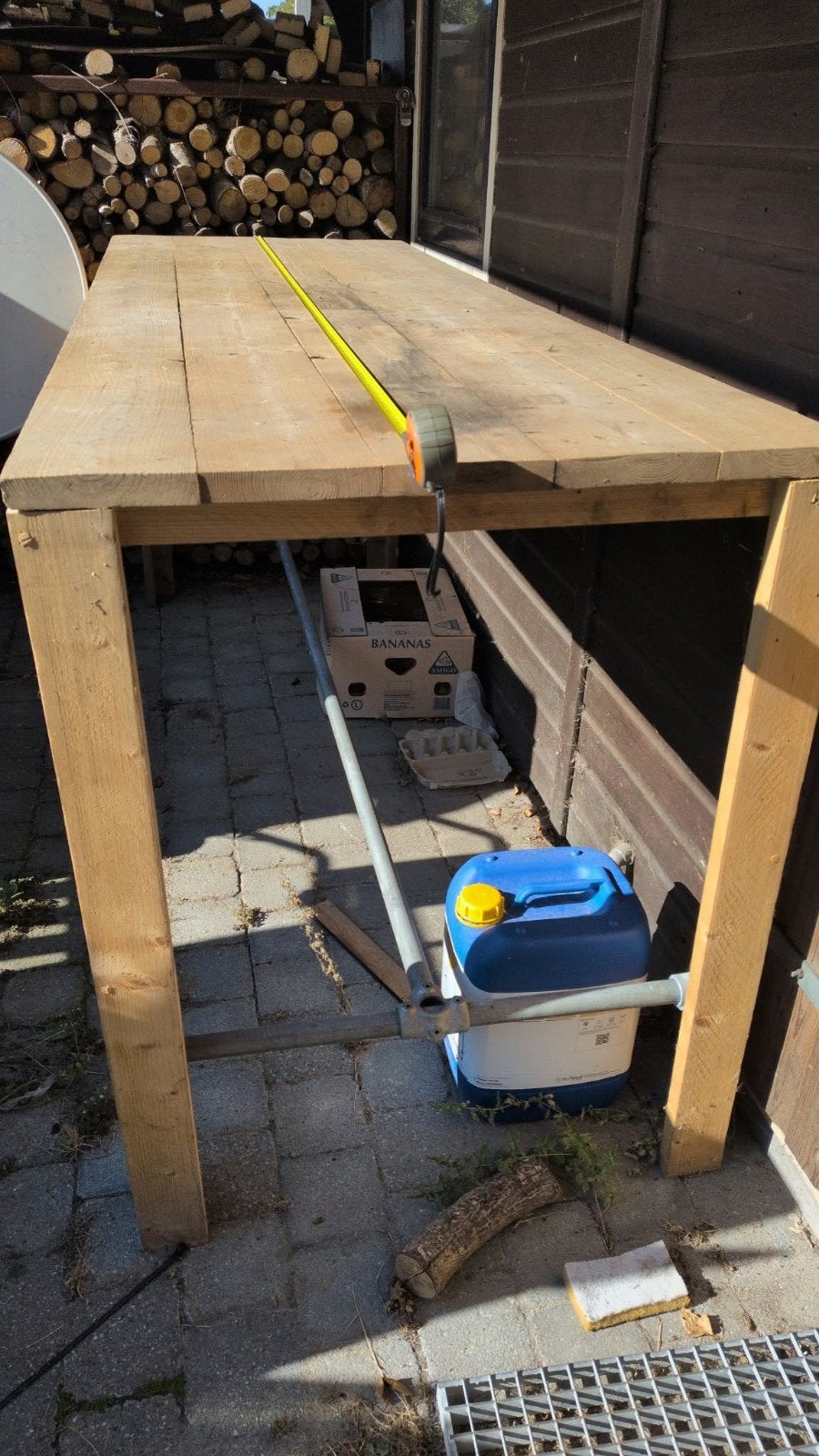 grote houten industriële sta tafel/ werktafel, Ophalen, Gebruikt, 200 cm of meer, 50 tot 100 cm