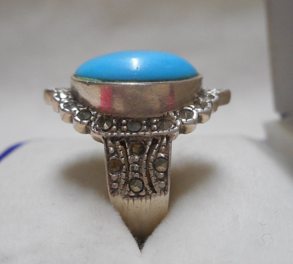 Zilveren vintage ring met turquoise maat 17.75 nr.1356, Gebruikt, Verzenden, 17 tot 18, Dame