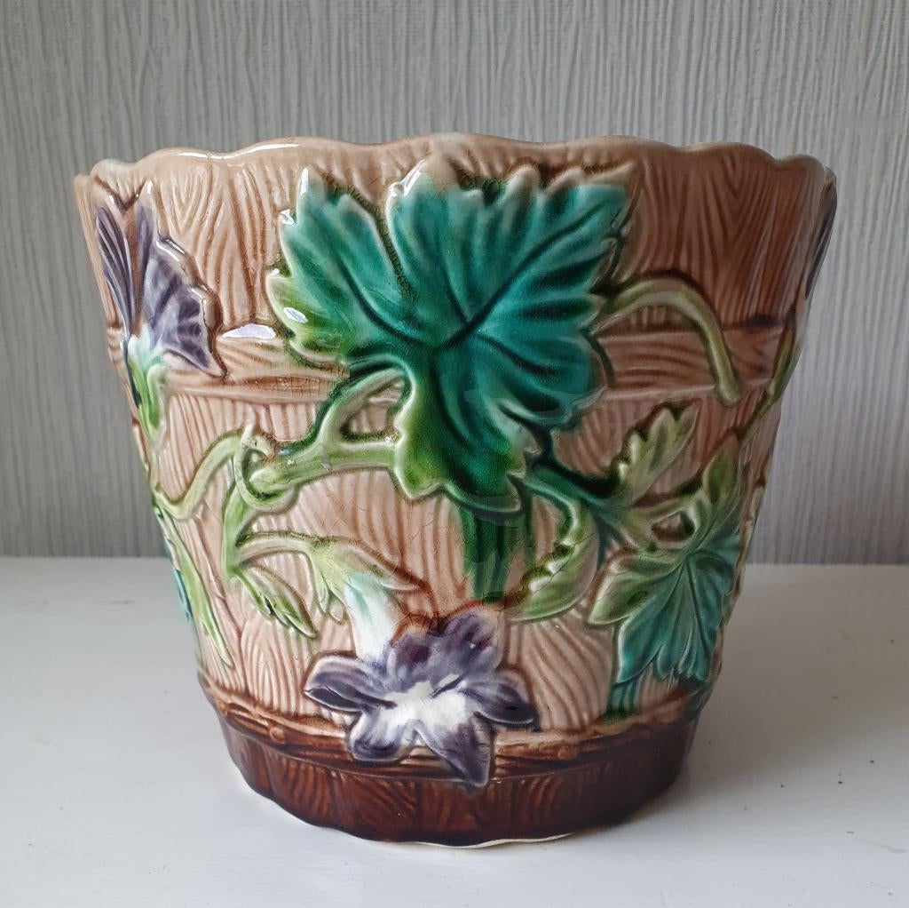 Antieke Art Nouveau bloempot Franse Majolica ca 1900, Ophalen of Verzenden