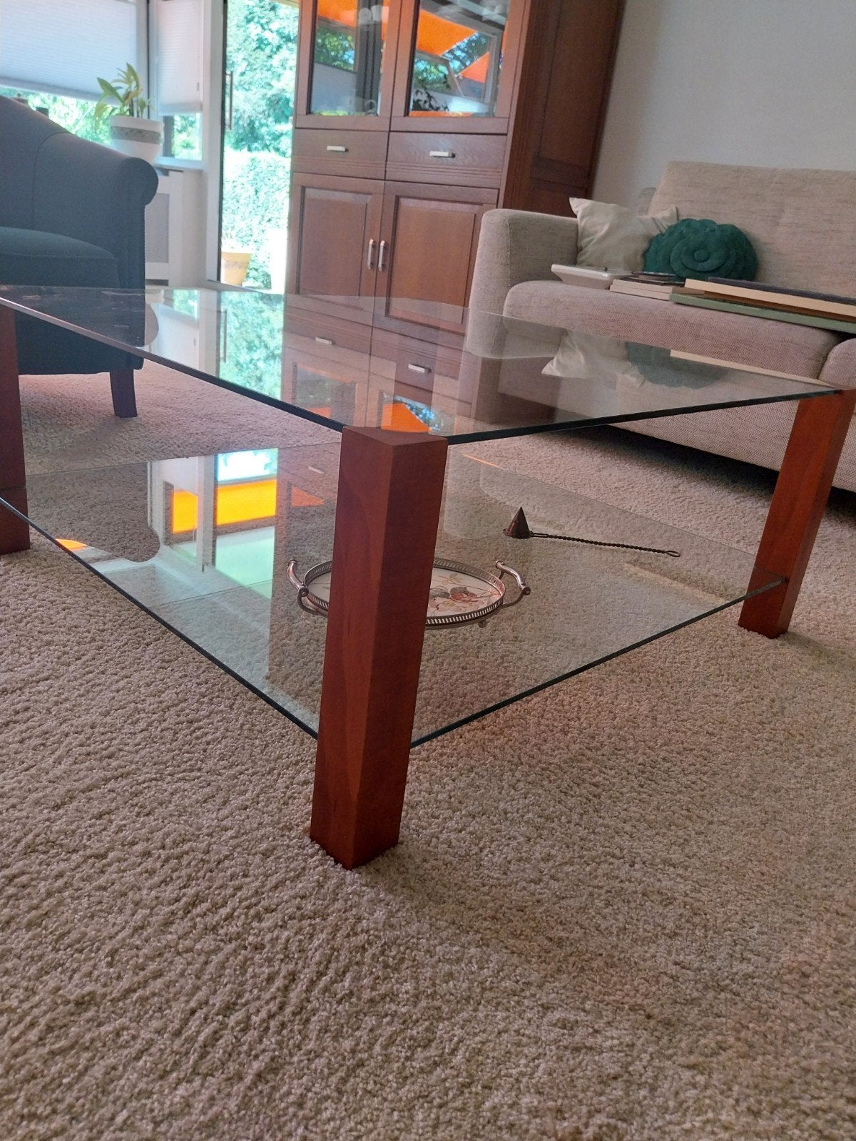 Glazen salontafel en bijzettafel, Ophalen, Gebruikt, 50 tot 100 cm, Glas