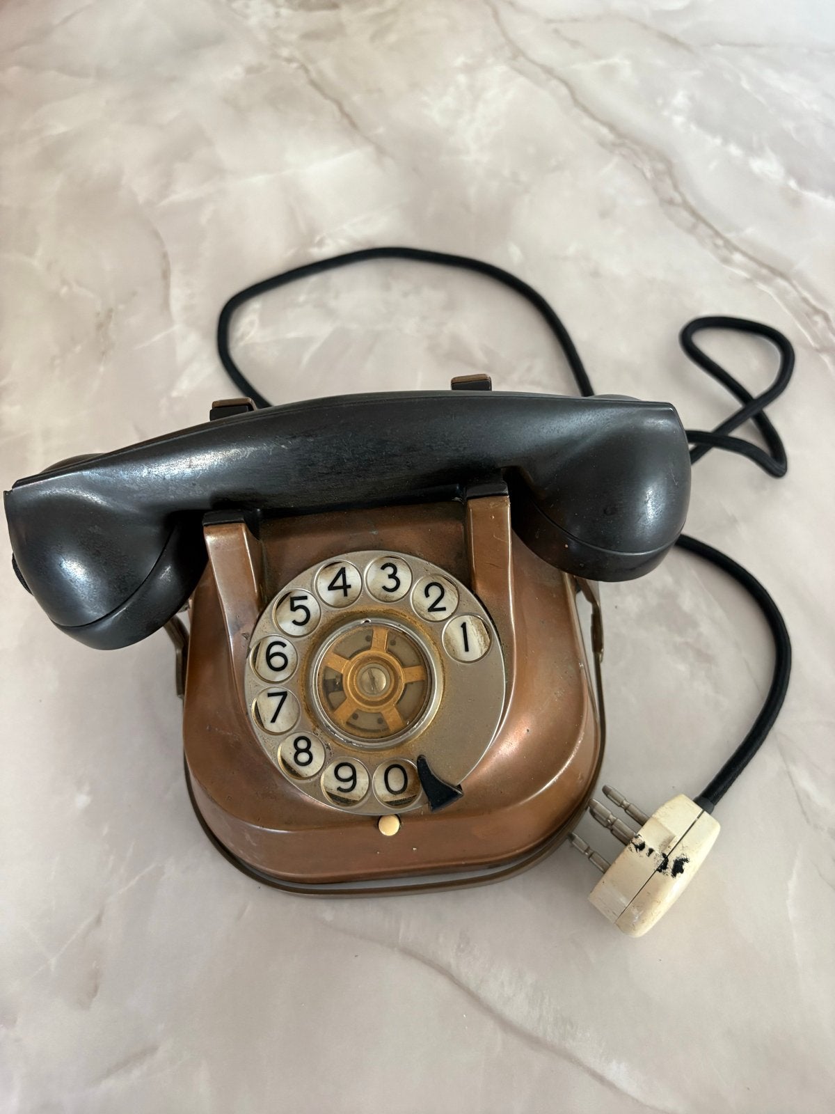 Vintage Telefoon met Draaischijf - Koperkleurig, Ophalen