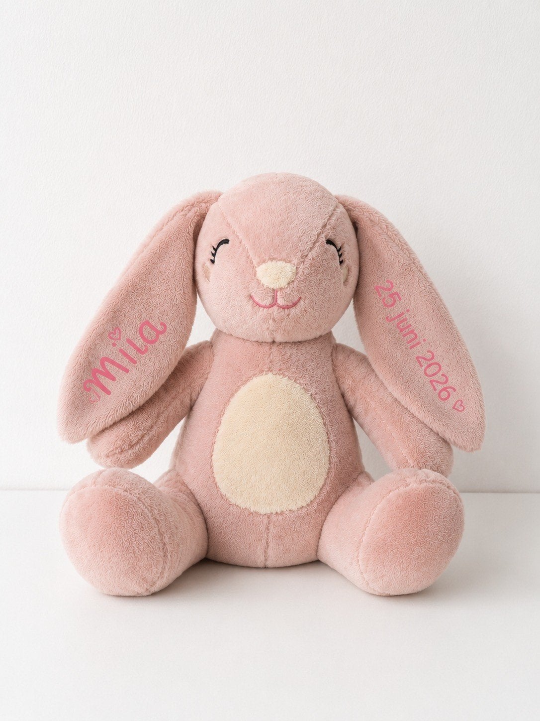 Gepersonaliseerde knuffels en knuffeldoekjes, Handgemaakt, Ophalen of Verzenden, Middelgroot (20 tot 80 cm), Roze