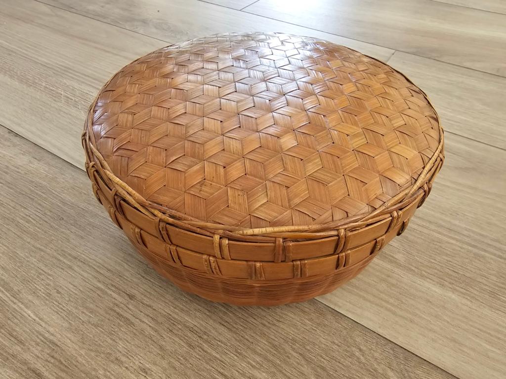 Vintage Bamboe Opbergmand met Deksel - Handgevlochten, Overige materialen, Minder dan 50 cm, Gebruikt, Minder dan 50 cm