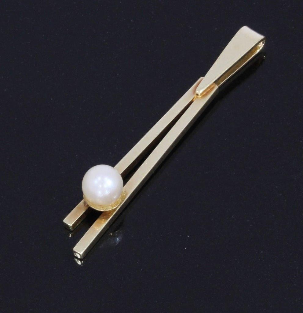14k gouden parel design staafjes ketting hanger vintage dame, Verzenden, Goud, Hanger, Met edelsteen