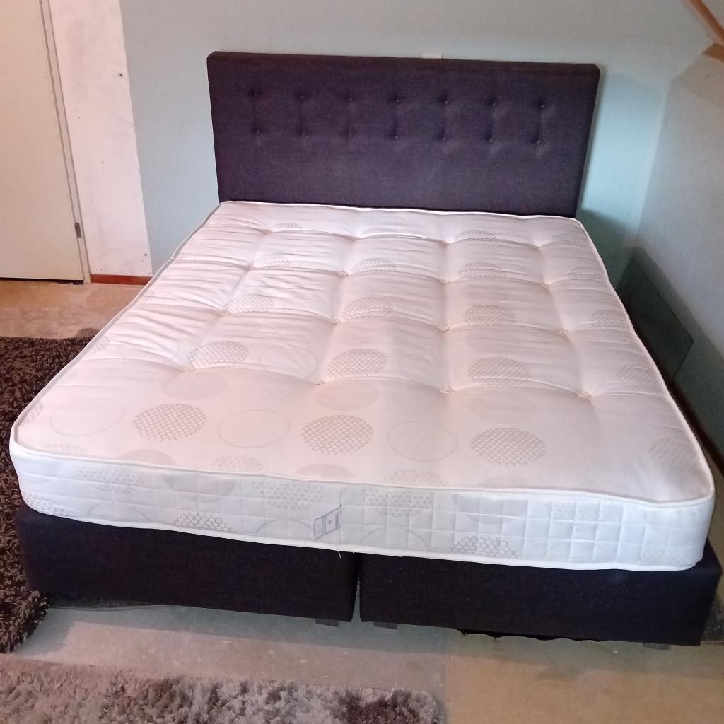 Bed boxspring 160 200 antracietgrijs t.e.a.b, Ophalen, Tweepersoons, Zo goed als nieuw, 200 cm