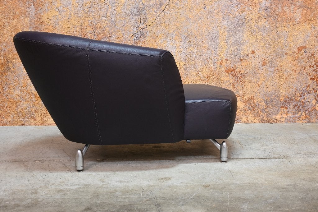 ZGAN paars/grijze leren Leolux Pupilla design chaise longue, Leolux, Ophalen of Verzenden, Zo goed als nieuw, Minder dan 150 cm