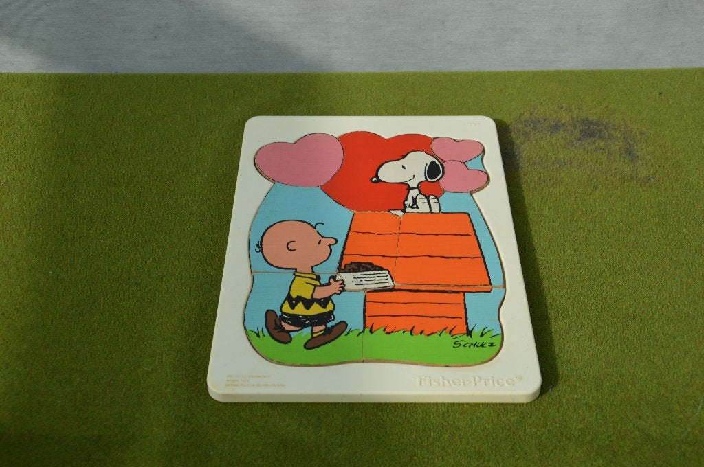 Vintage Fisher Price houten puzzel 591 - Peanuts/Snoopy 1958, Ophalen of Verzenden, Gebruikt, Speelset