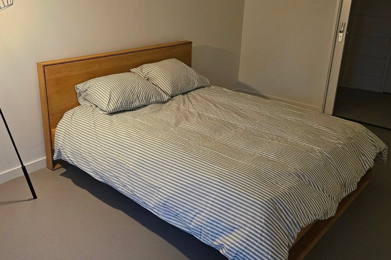 Stevig Tweepersoonsbed 180x220cm met Matrass, Ophalen, Gebruikt, Tweepersoons, 180 cm