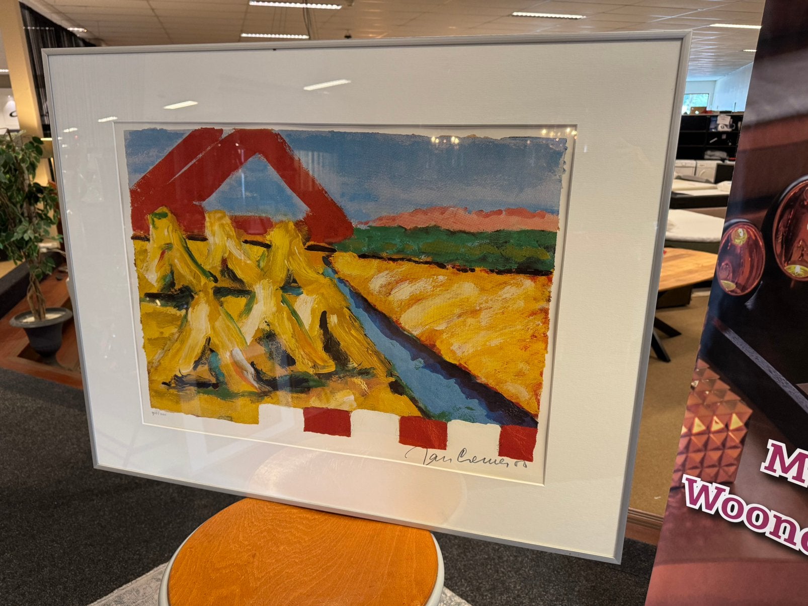 Jan Cremer zeefdruk Korenschoof slagboom 2001   908/1000, Antiek en Kunst, Ophalen, Zeefdruk, Gesigneerd in de plaat, Landschappen