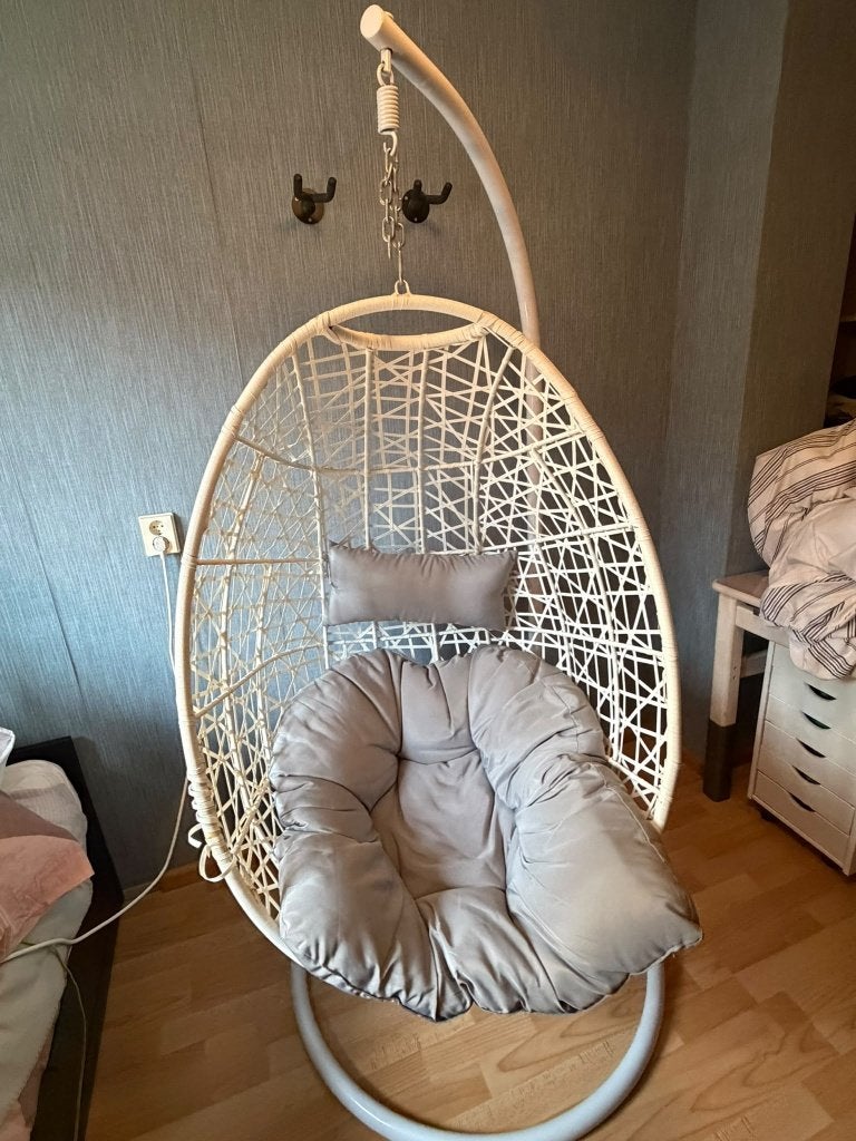 Hangstoel ei-vormig, Ophalen, Kunststof, Gebruikt, Wit