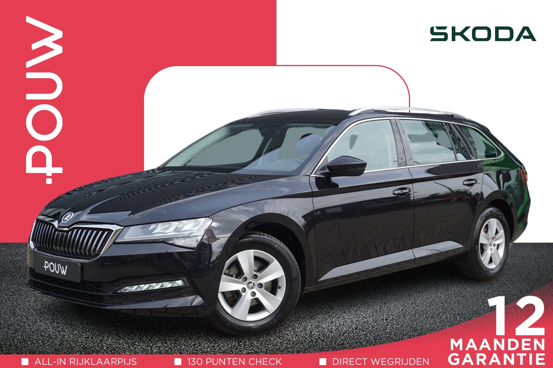 Skoda Superb Combi 1.5 TSI 150pk DSG Business Edition | Trek, 12 maanden, Stof, 4 cilinders, Zwart