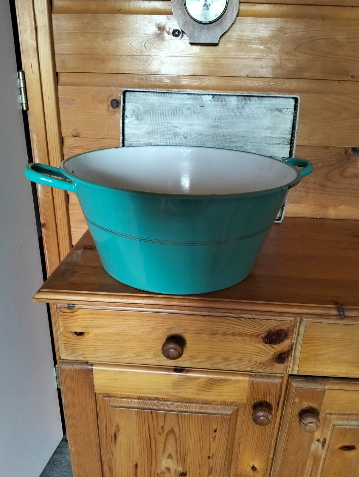 Vintage geëmailleerde teil - turquoise, Antiek en Kunst, Ophalen of Verzenden