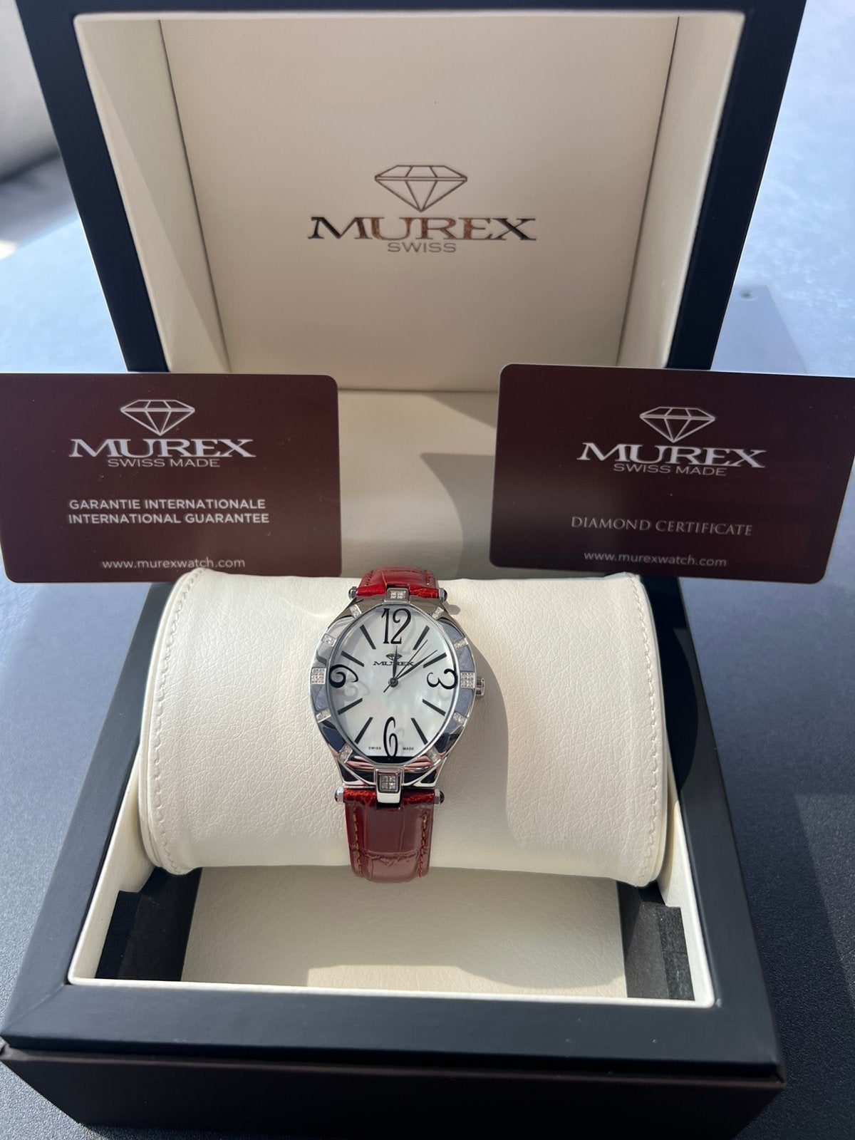 Murex - Swiss Diamond Watch - Red Strap - RSL815-SL-D-7, Overige merken, Leer, Staal, Polshorloge