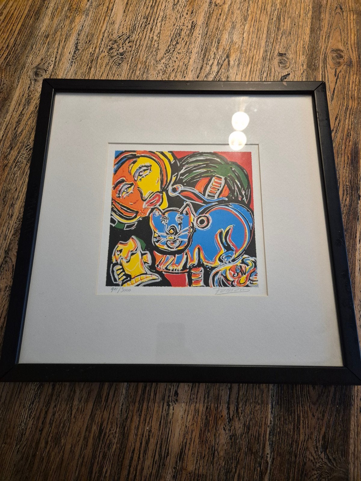 Fabian Zeefdruk 'Kat en Gezicht' - Gelimiteerde Oplage, Gesigneerd, Ophalen of Verzenden, Portret en Figuren, Lithografie