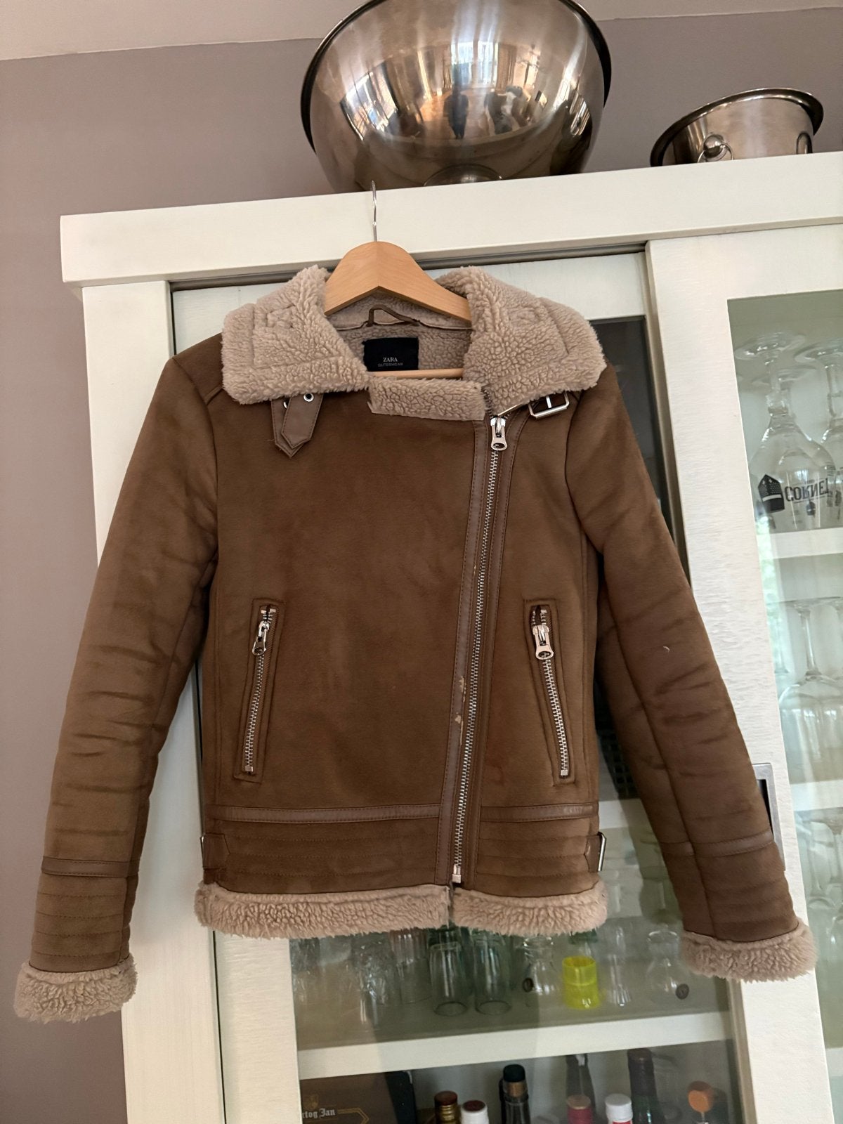 Zara Bikerjack met teddy voering - Maat XS, Kleding | Dames, Ophalen of Verzenden, Gedragen, Maat 34 (XS) of kleiner, Bruin