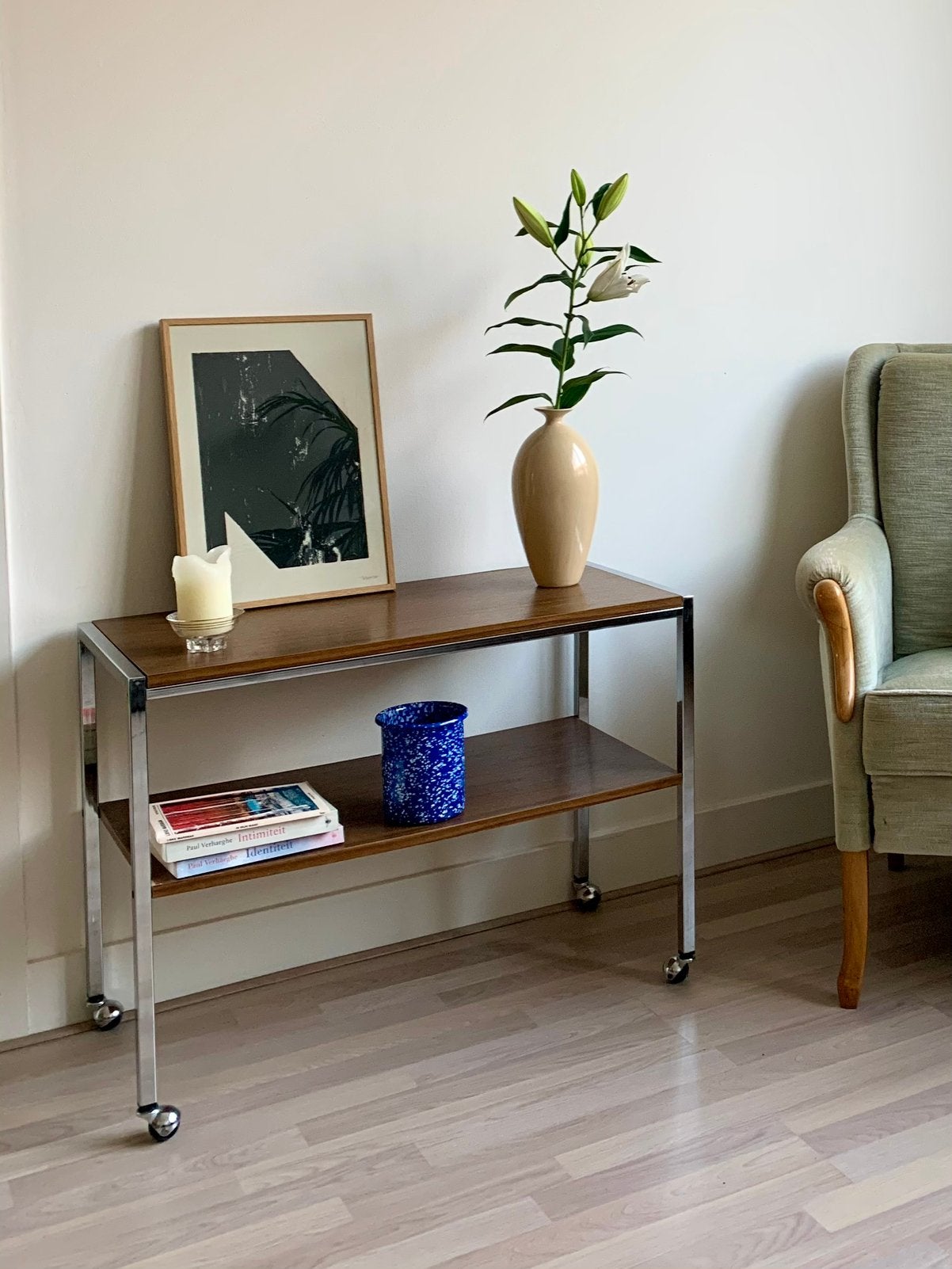 Mid century meubel / trolley, Ophalen, Zo goed als nieuw, 25 tot 50 cm, Rechthoekig